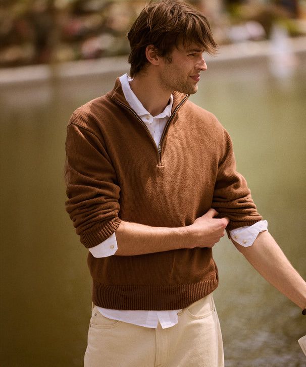 Cotton Relaxed Quarter Zip Sweater