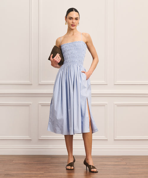 Cotton Smocked Dress Powder Blue / L