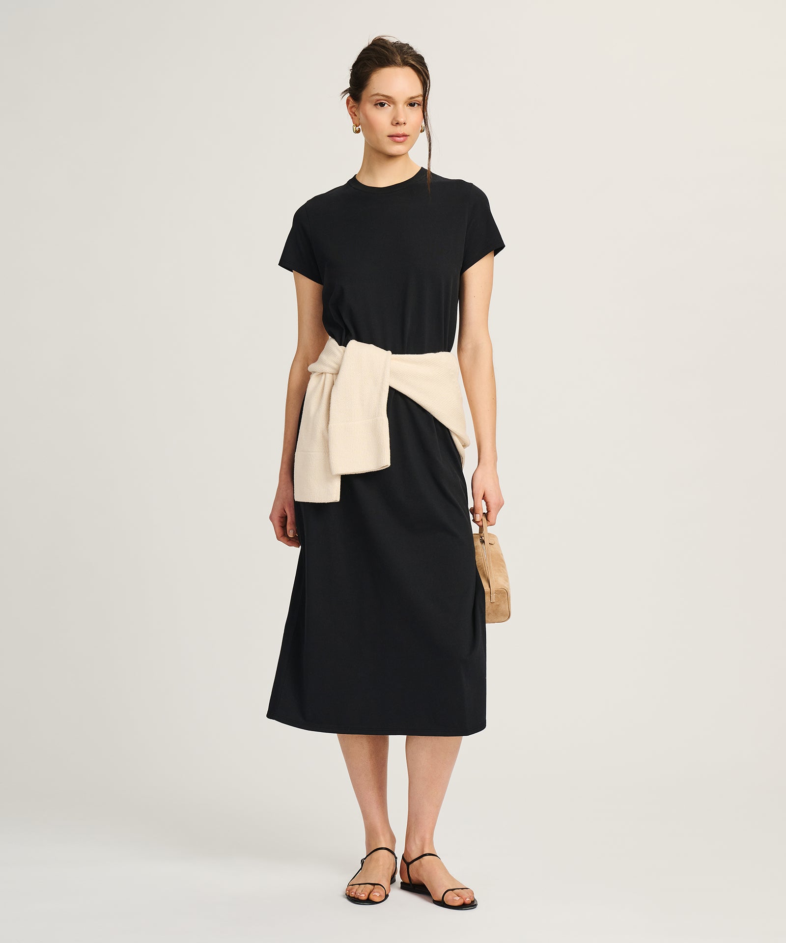 NAADAM Lightweight Brushed Cotton T-Shirt Dress in Black
