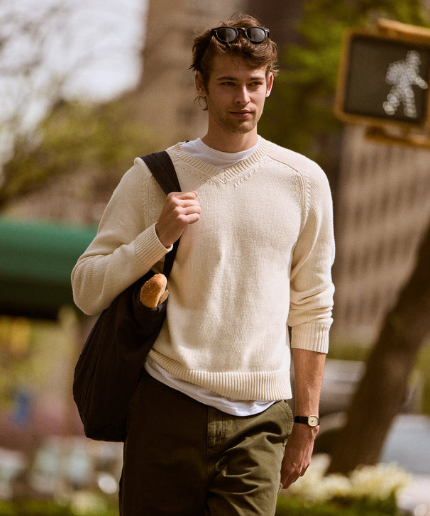 Cotton Relaxed V-Neck Sweater