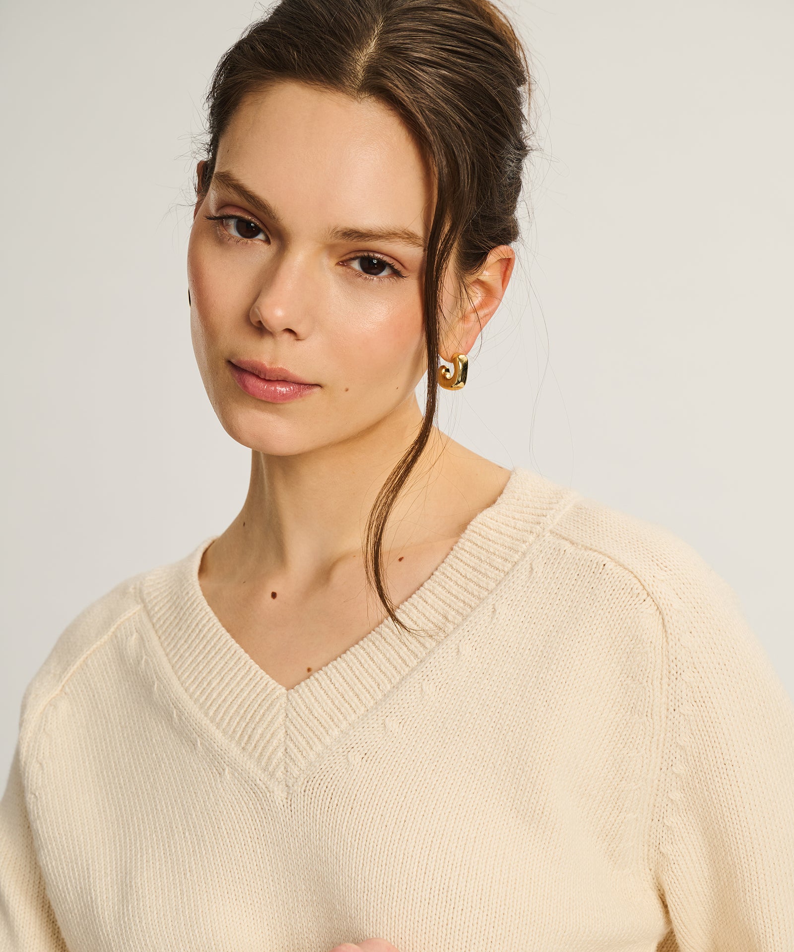 ニット/セーター L'Appartement Cotton V Neck Knit 525 America Ava: V-Neck Shaker Stitch Cotton Sweater