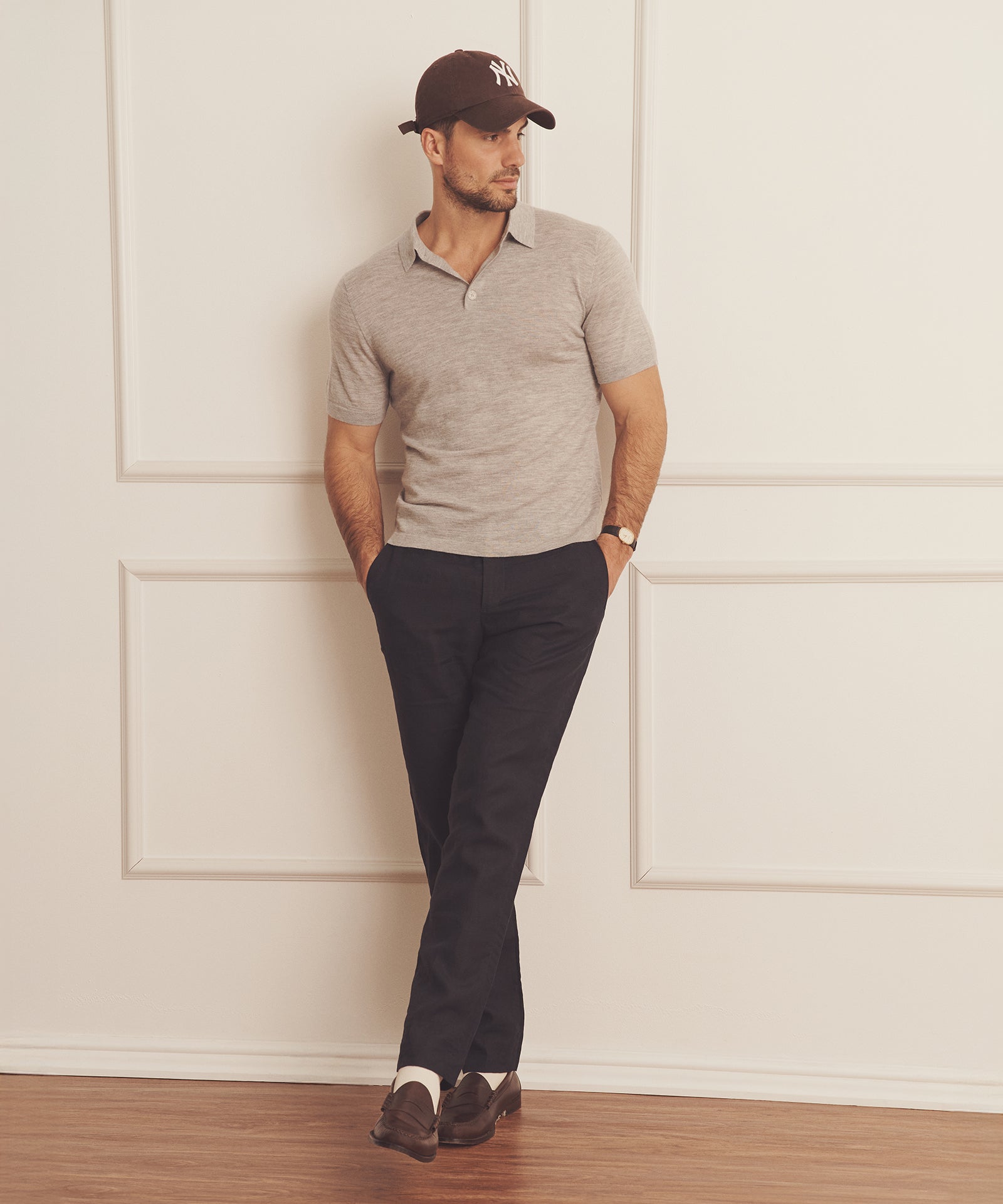 NAADAM Fancy Cashmere Short Sleeve Polo in Black, XS