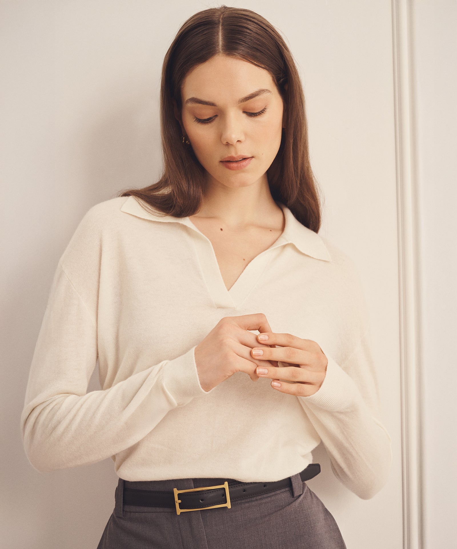 Super Fine Cashmere Long Sleeve Polo – NAADAM