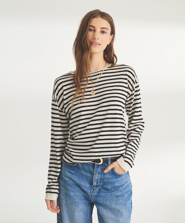 Super Fine Cashmere Striped Relaxed Crewneck