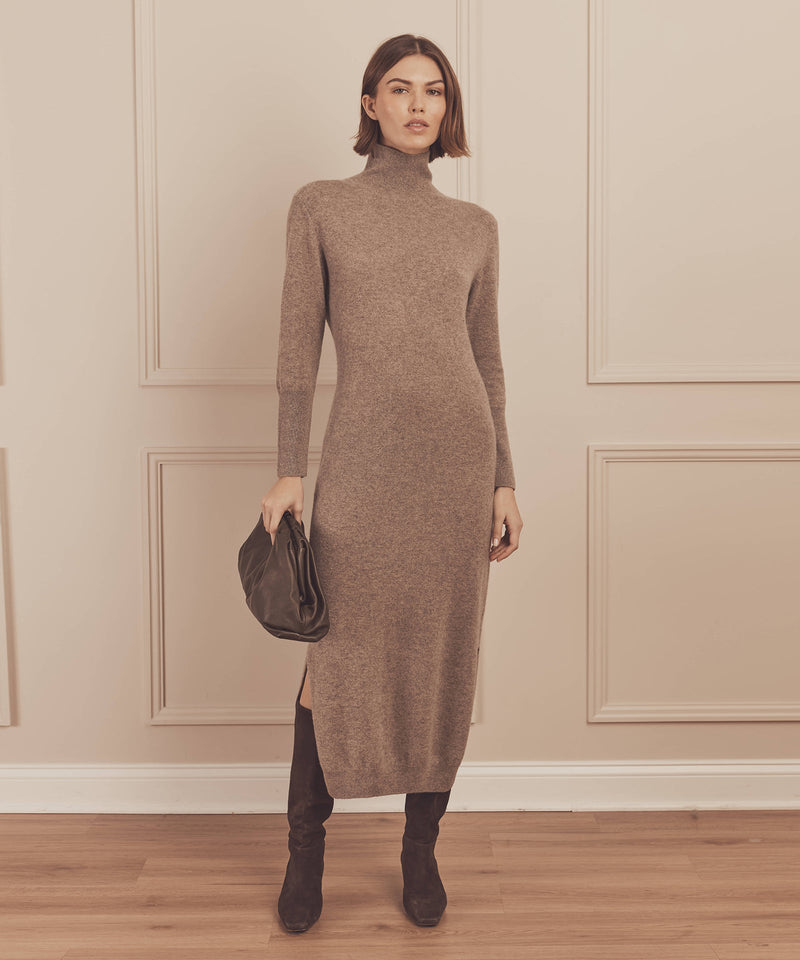 NAADAM Signature Cashmere Turtleneck Dress with Slits in Navy - S NAADAM Signature Cashmere Turtleneck Dress with Slits in Navy - S