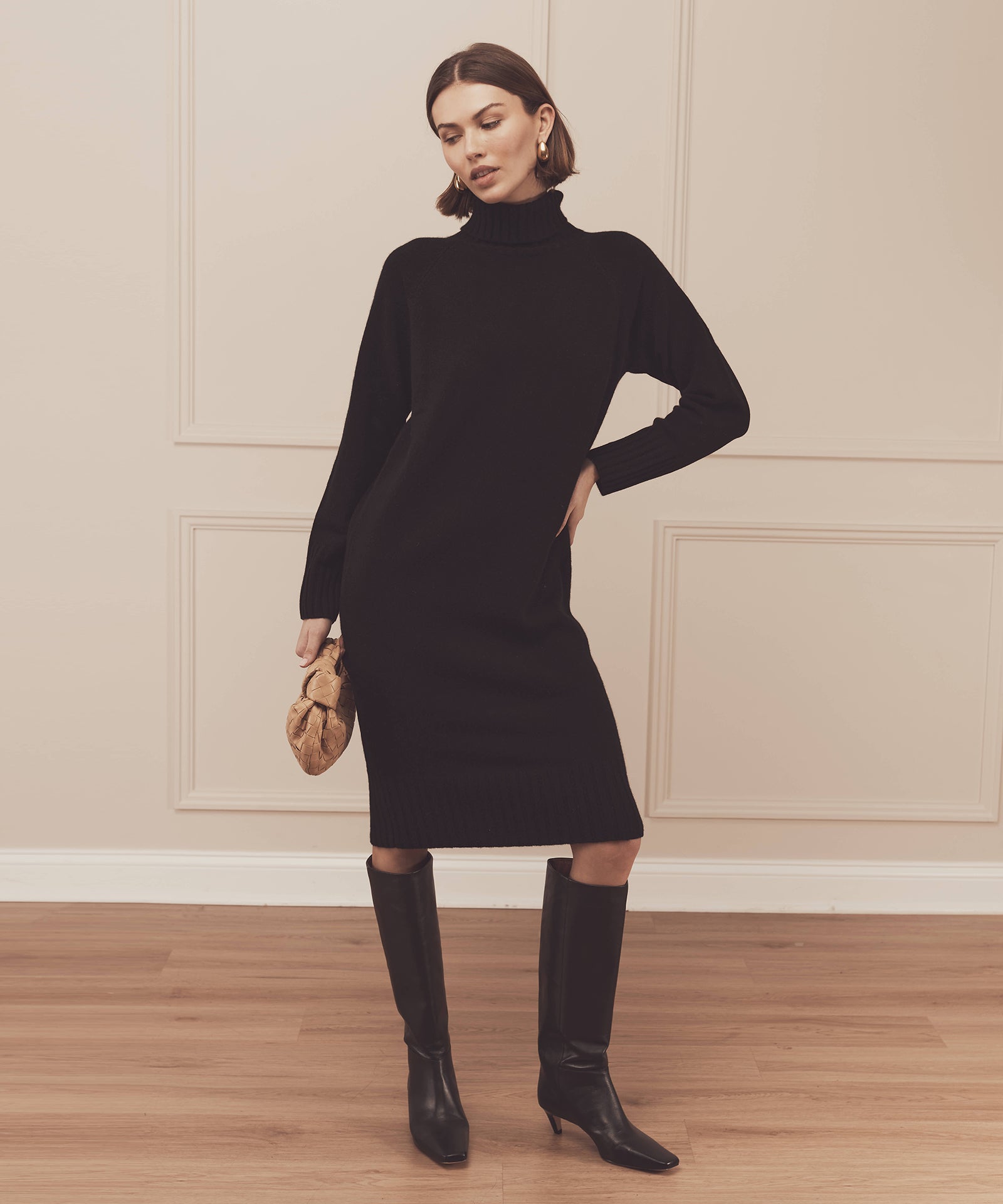 blue dress for baby girl Naadam Luxe Cashmere Turtleneck Dress in Black