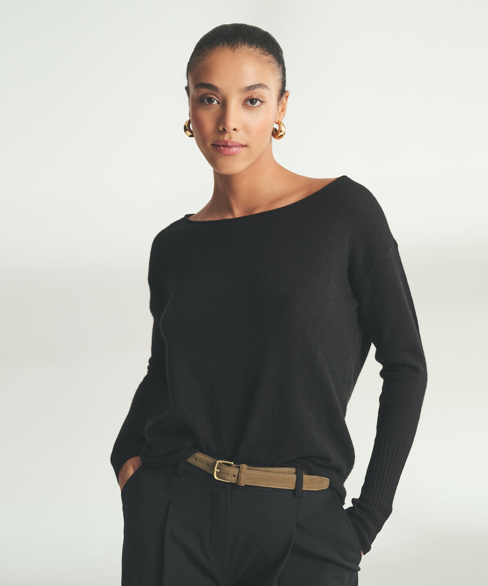 Women's 100% Pure Cashmere Boatneck Sweater - Horizontal Rib Raglan Sleeve, Soft & Cozy Knit 1 thumbnail image