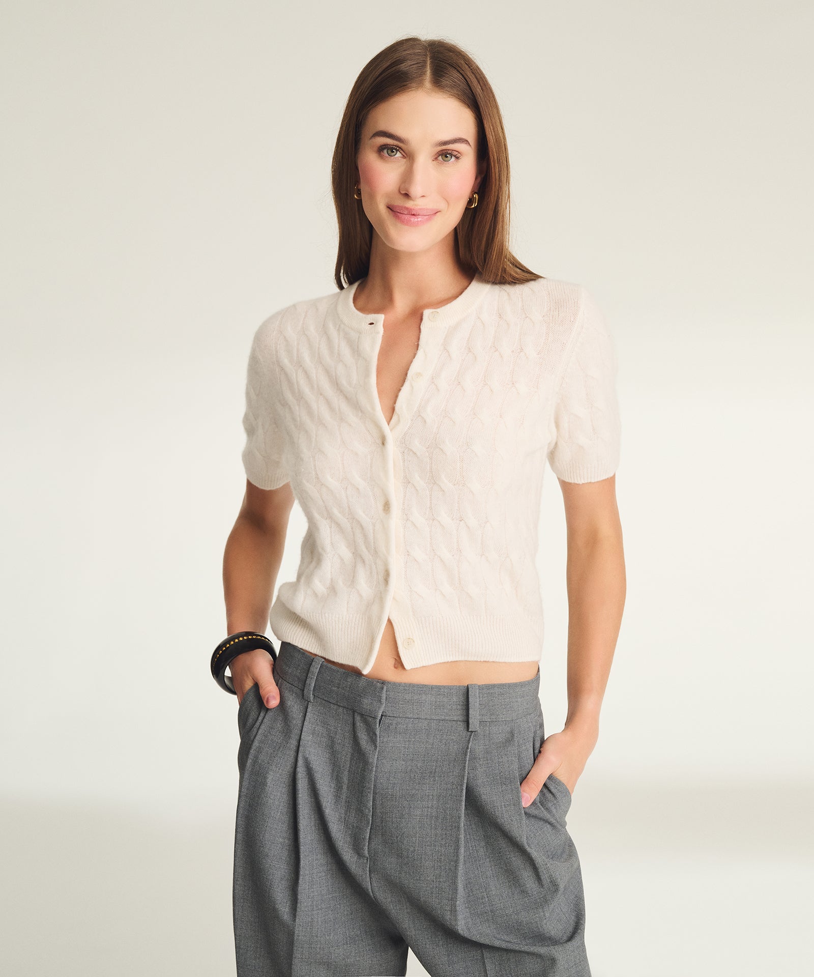 Lightweight Cashmere Cable Short Sleeve Cardigan – NAADAM