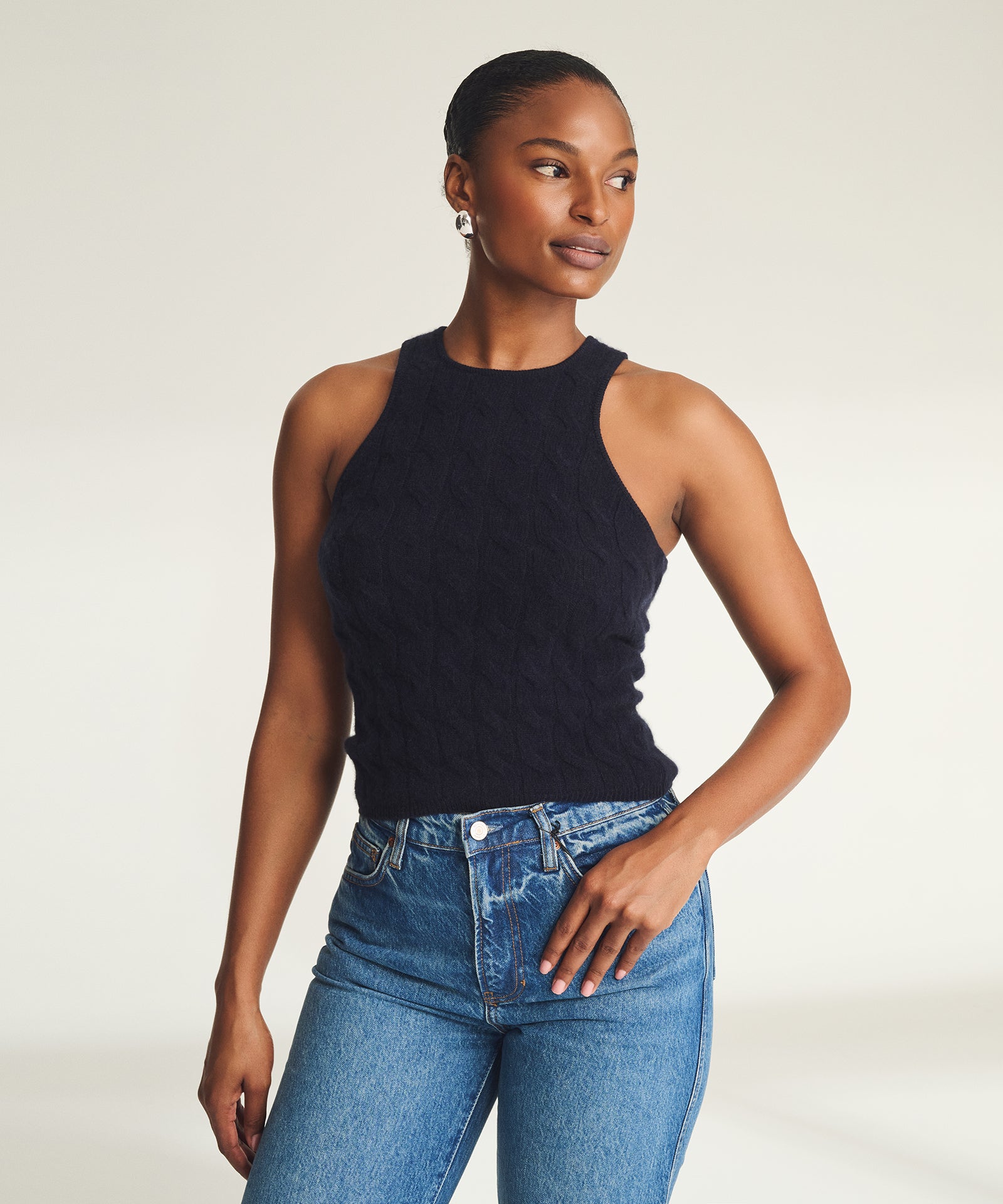 【TILLDAWN】L FLASH KNIT SLEEVELESS Lightweight Cashmere Cable Tank – NAADAM