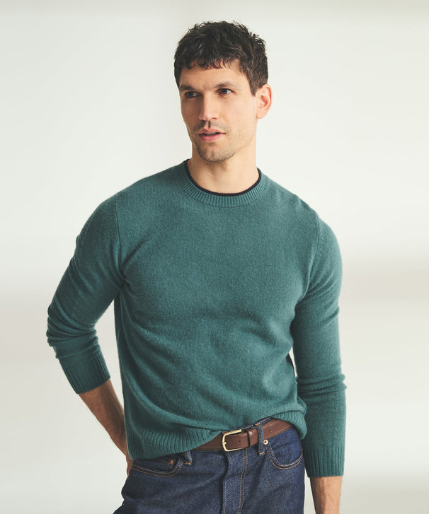 Lightweight Cashmere Contrast Trim Crewneck Sweater