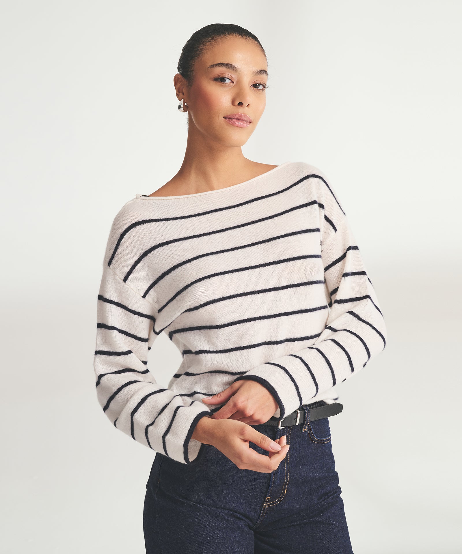 Lightweight Cashmere Relaxed Striped Boatneck Sweater – NAADAM