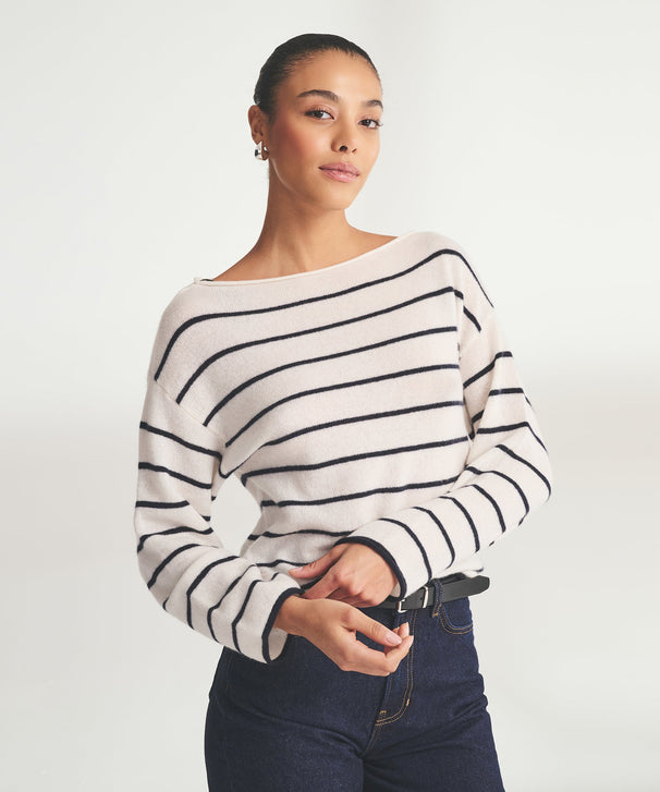 Lightweight Cashmere Relaxed Striped Boatneck Sweater