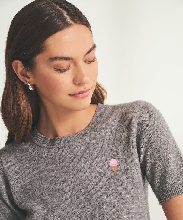 Women's Embroidered Ice Cream Short Sleeve Sweater