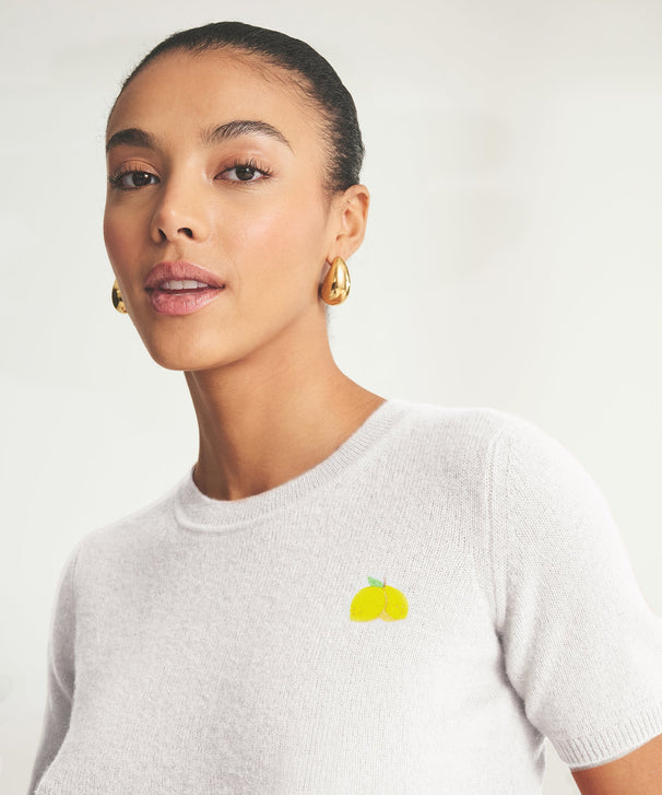 Women's Embroidered Lemons Short Sleeve Sweater