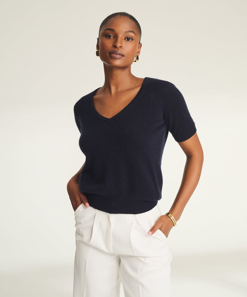 Lightweight Cashmere Short Sleeve V-Neck Sweater – NAADAM