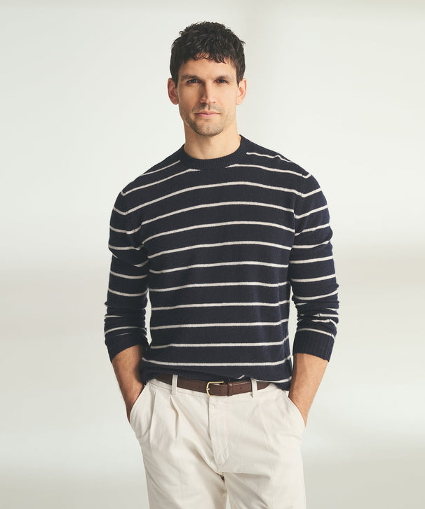 Lightweight Cashmere Striped Crewneck