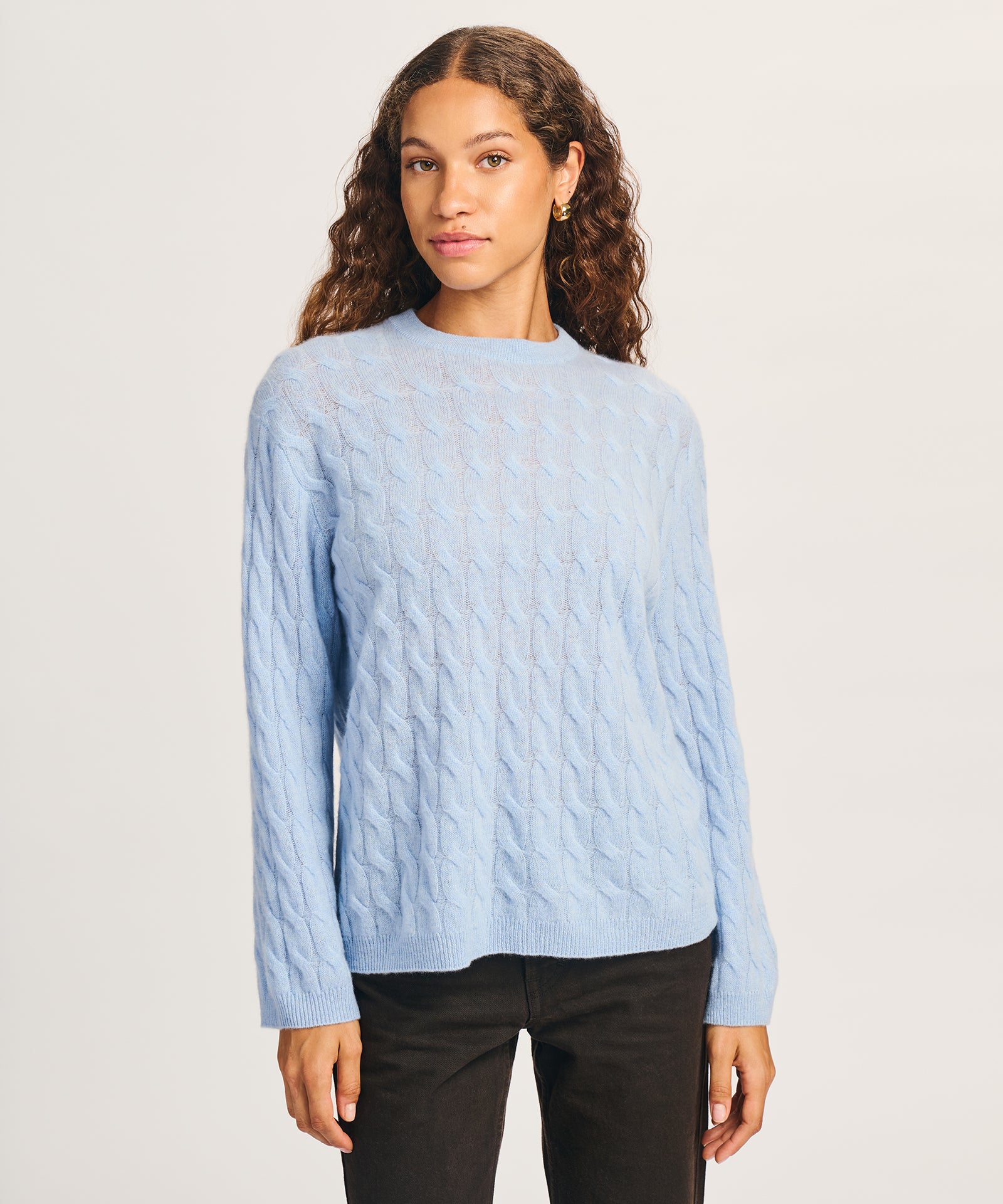 Lightweight Cashmere Cable Oversized Crewneck Sweater