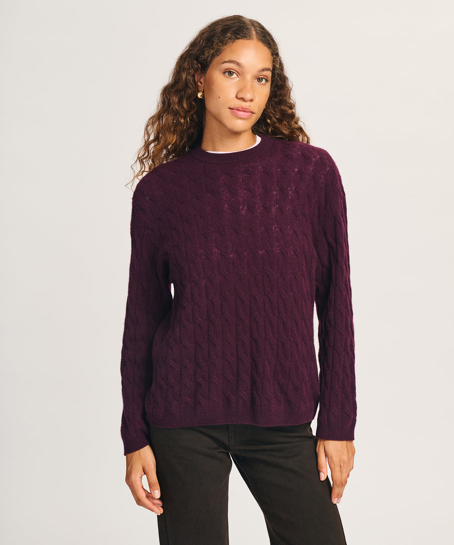 Lightweight Cashmere Cable Oversized Crewneck Sweater