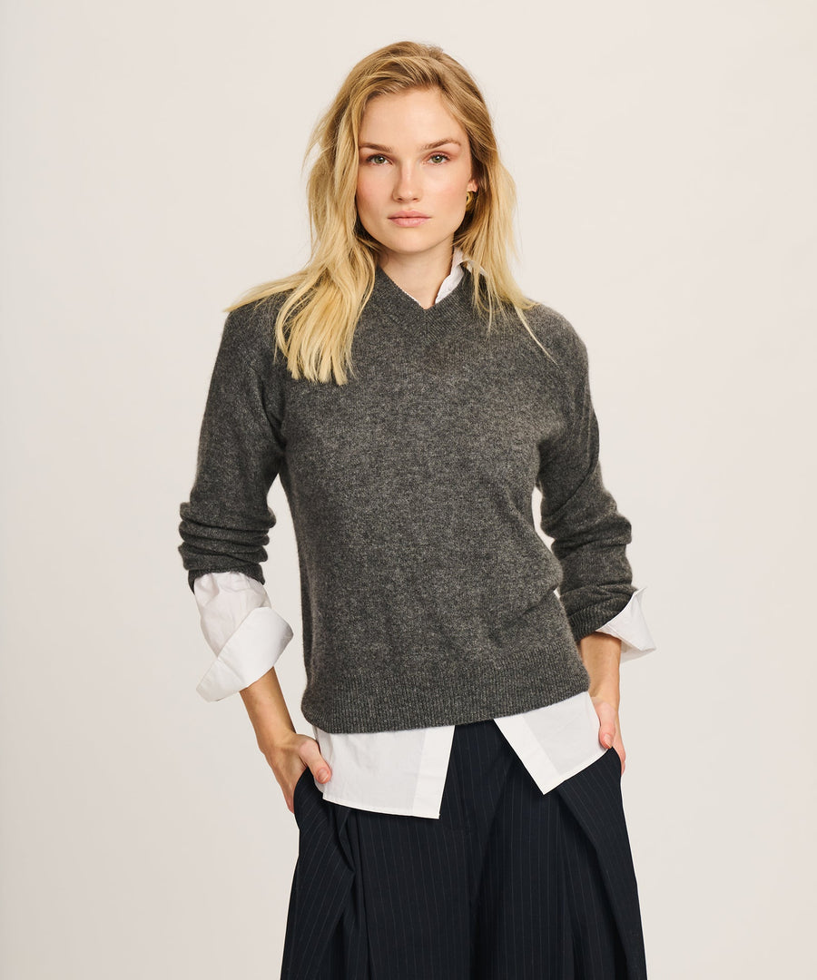 Lightweight Cashmere High V-Neck Sweater