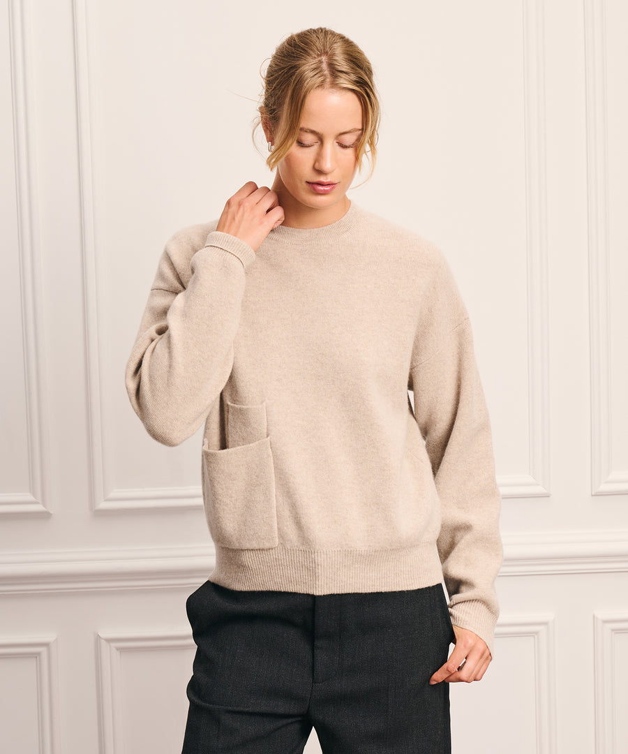 Luxe Cashmino Pocket Crewneck Sweater