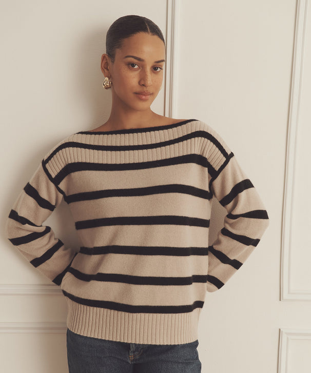 Luxe Cashmere Striped Boatneck