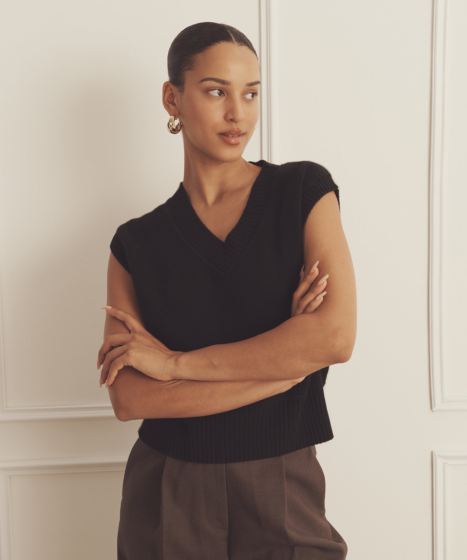トップス CASHMERE V NECK PULLOVER KNIT VEST Ribbed Wool-Cashmere V-Neck Sweater Vest in Sweaters | Vince