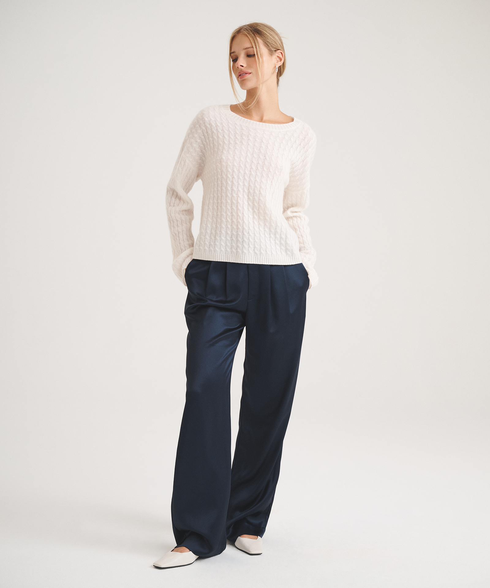 Basic Cashmere Cable Knit Crewneck Sweater – NAADAM