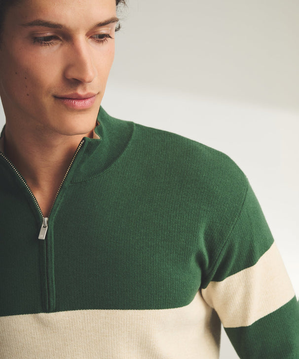 Café Cotton Cashmere Striped Quarter Zip
