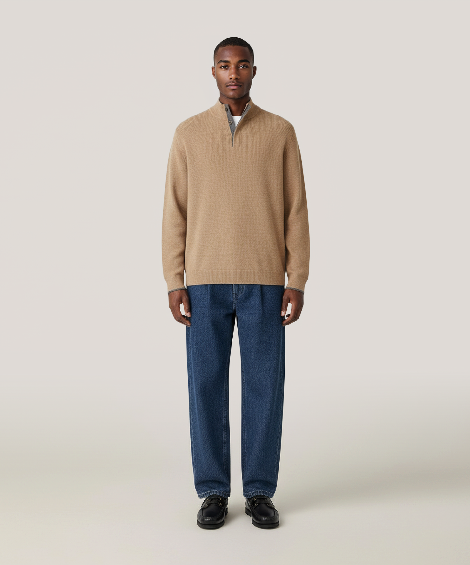 Cashmino Quarter Button Sweater with Contrast Trim – NAADAM