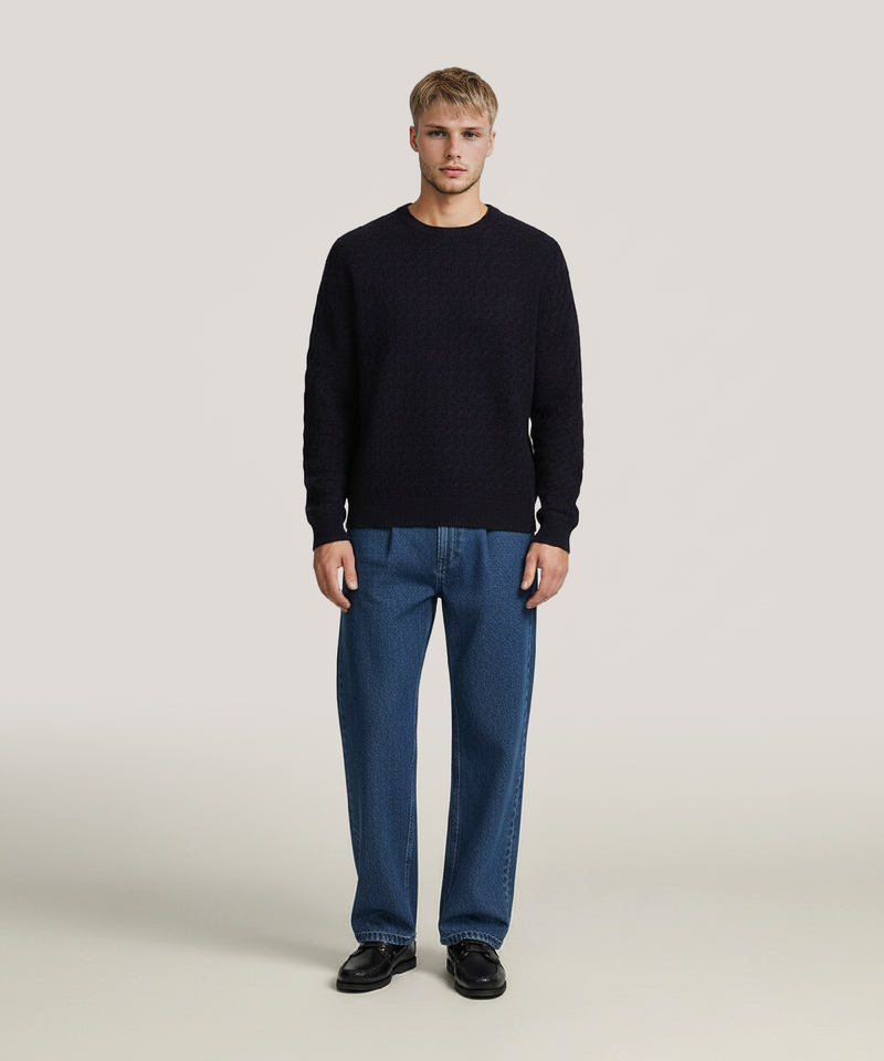 Cashmino Cable Crewneck Sweater with Contrast Trim – NAADAM