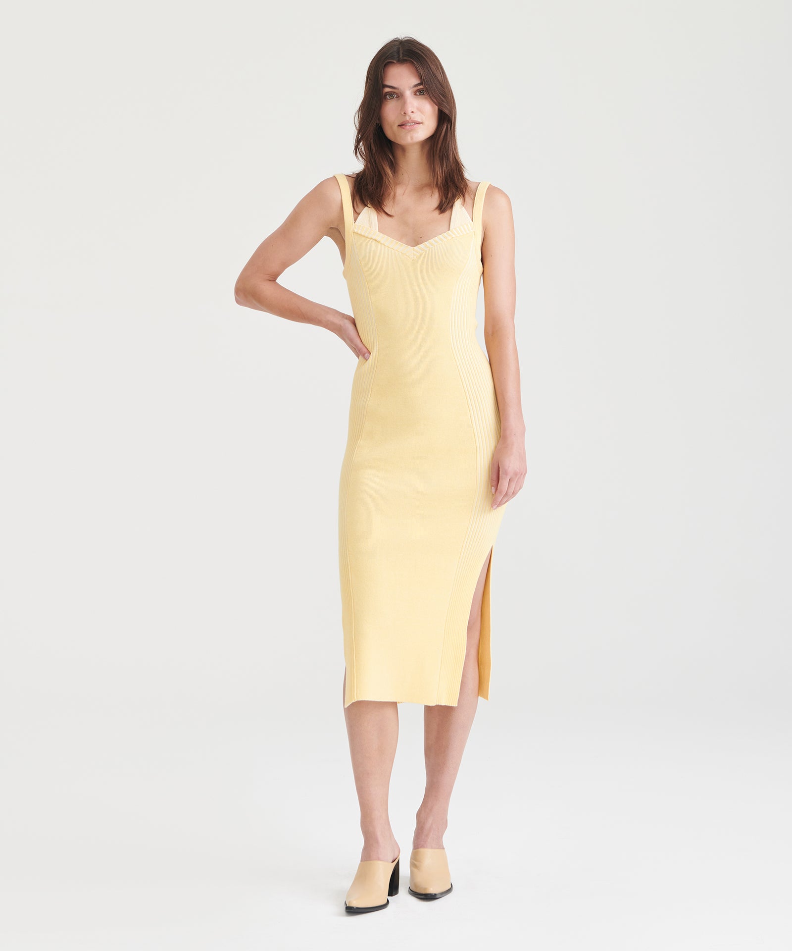 yellow bodycon tank dress NAADAM Naia Cashmere Color Plaited in Pale Yellow, S Herve Leger - Orianna boho beach beachside strolls Size:7-8YRS