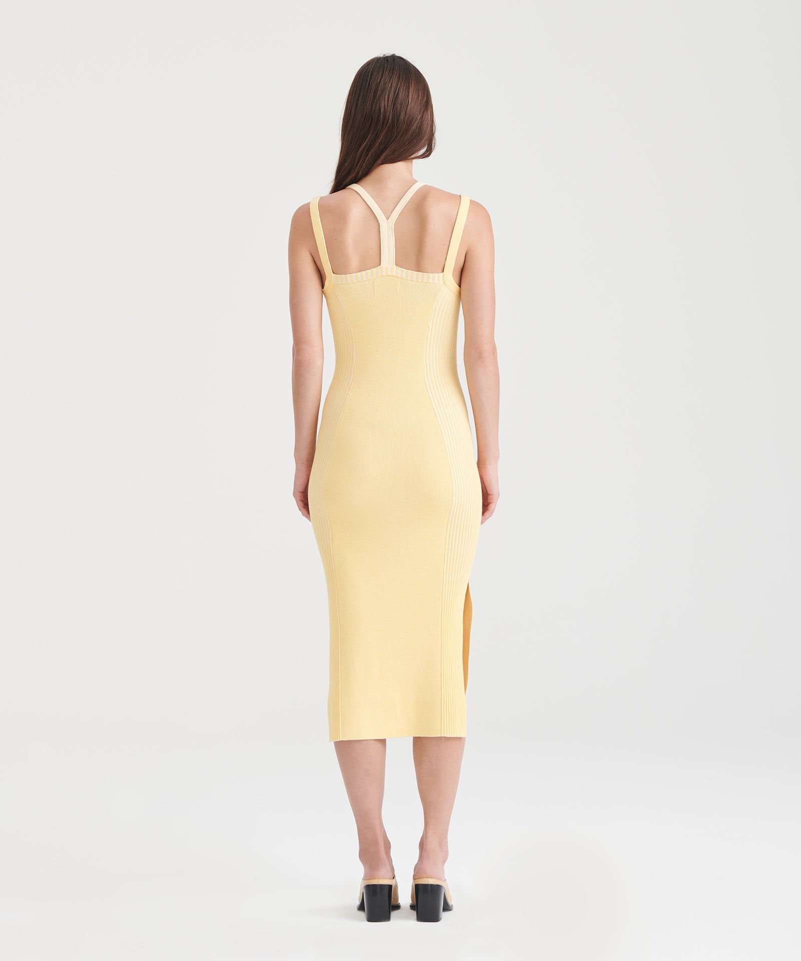 NAADAM Naia Cashmere Color Plaited Tank Dress in Pale Yellow