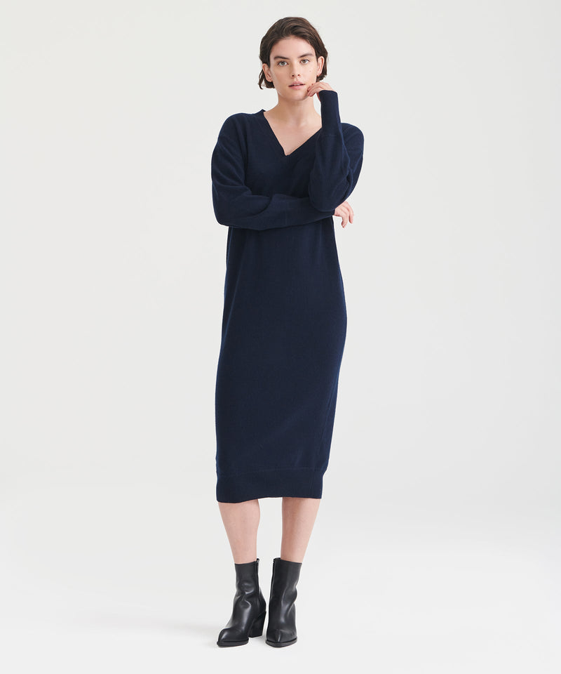 Naadam Signature Cashmere V Neck Dress in Granite Xs