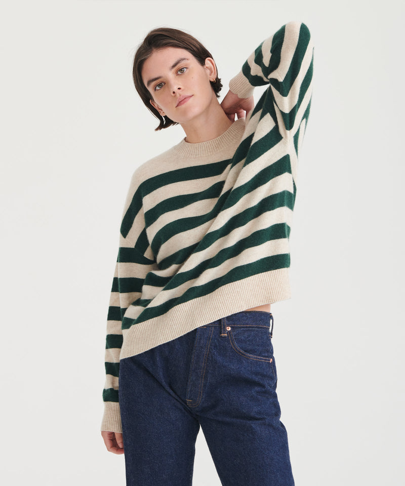 NAADAM 100% cashmere oatmeal on sale with colorful stripes sweater