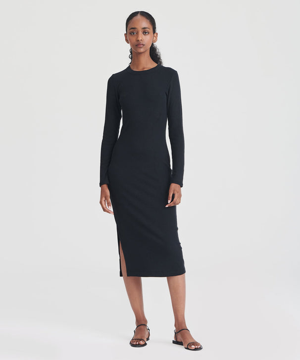 Ribbed Modal Cashmere Crewneck Midi Dress