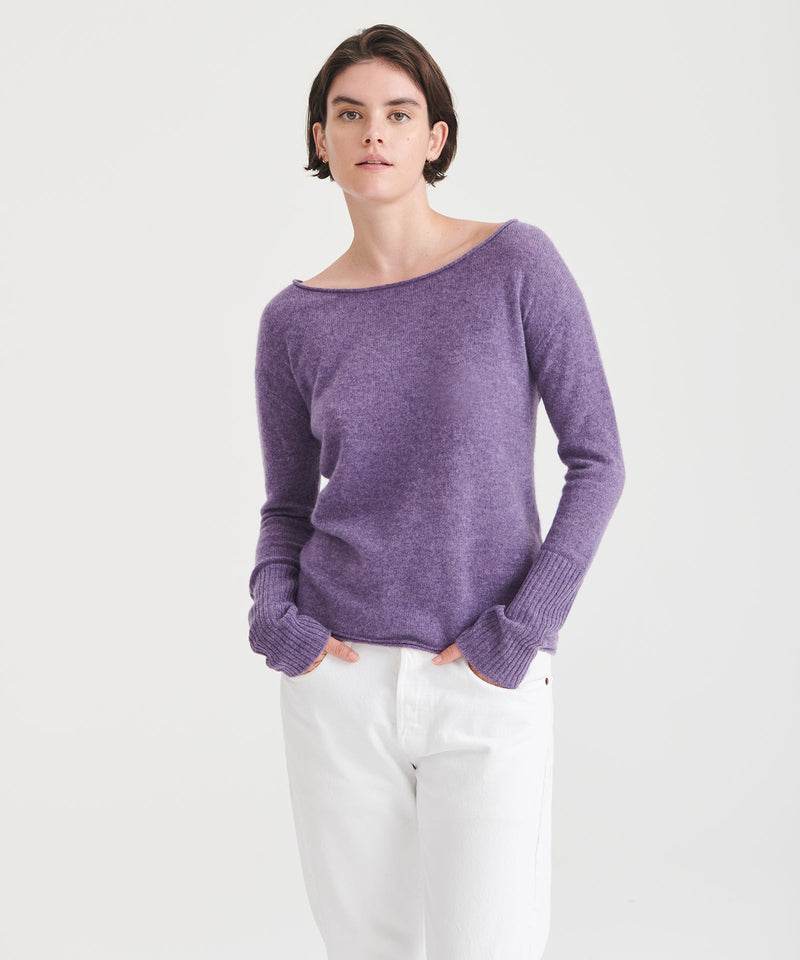 Naadam Off Shoulder Ribbed Sweater Top Size L Wool Cashmere Purple good NWT $295 B51