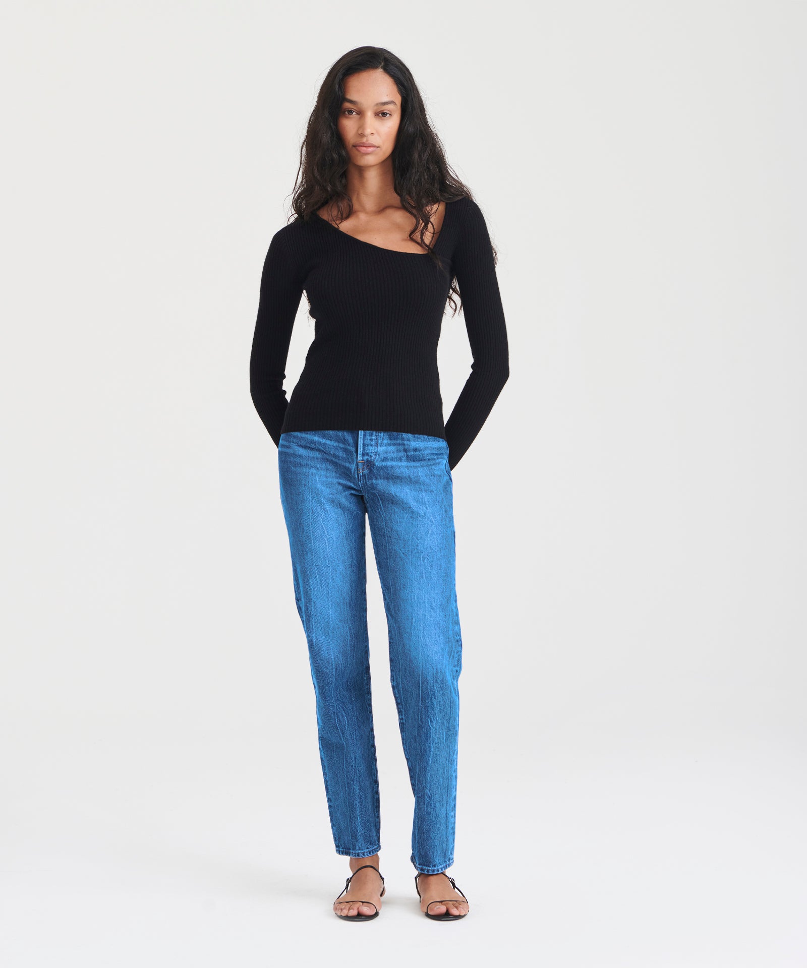 NAADAM Signature Cashmere Fitted Asymmetrical Sweater in Heathered Brown