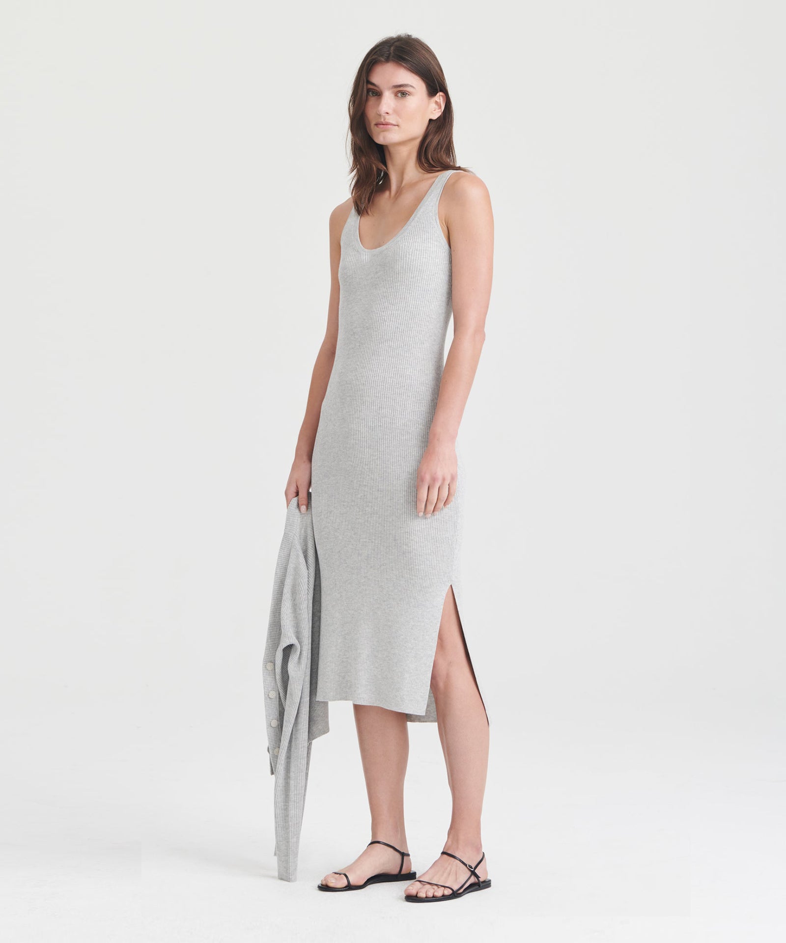NAADAM Silk Cashmere Midi Tank Dress in Cement, S