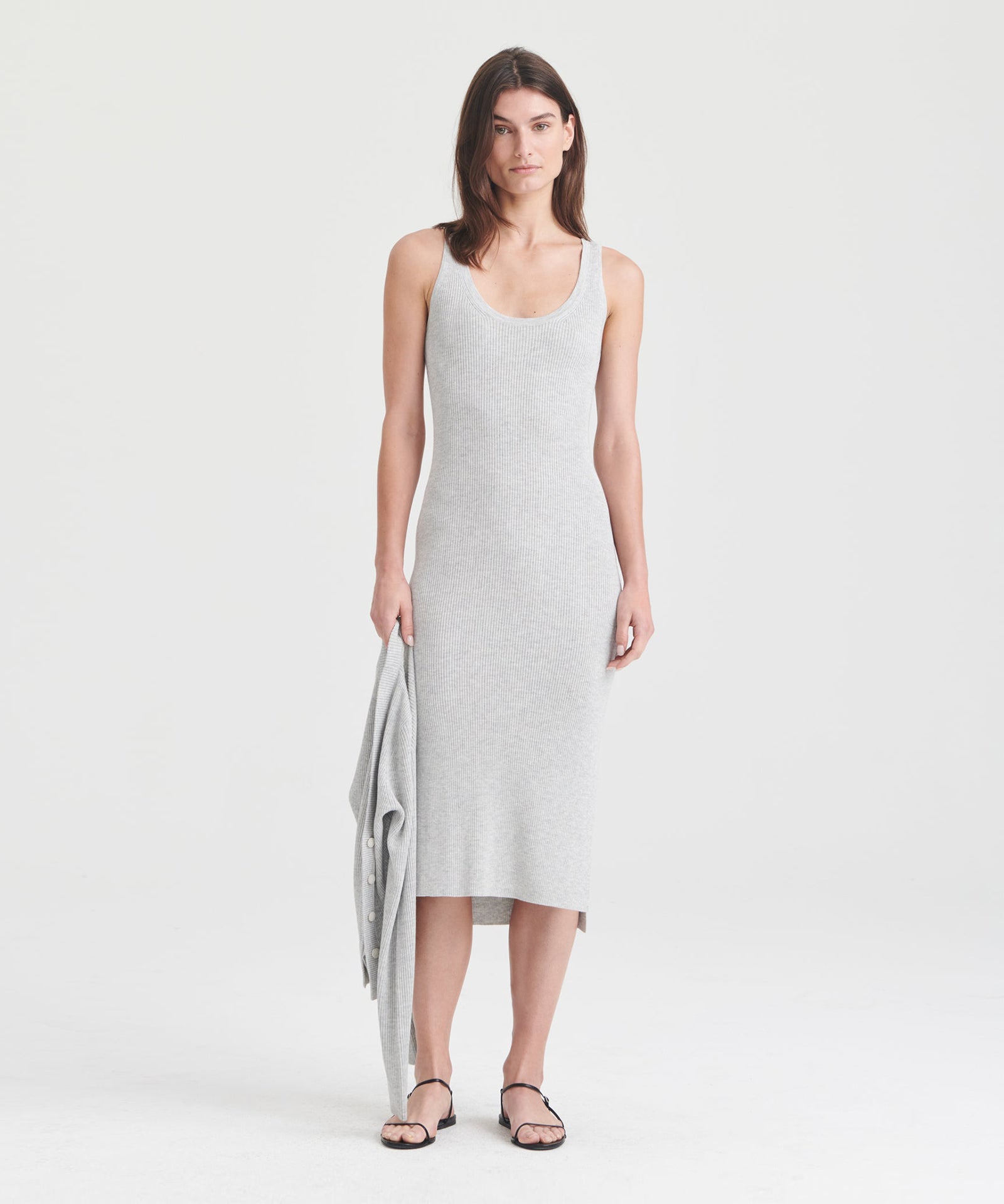 NAADAM Silk Cashmere Midi Tank Dress in Cement, S
