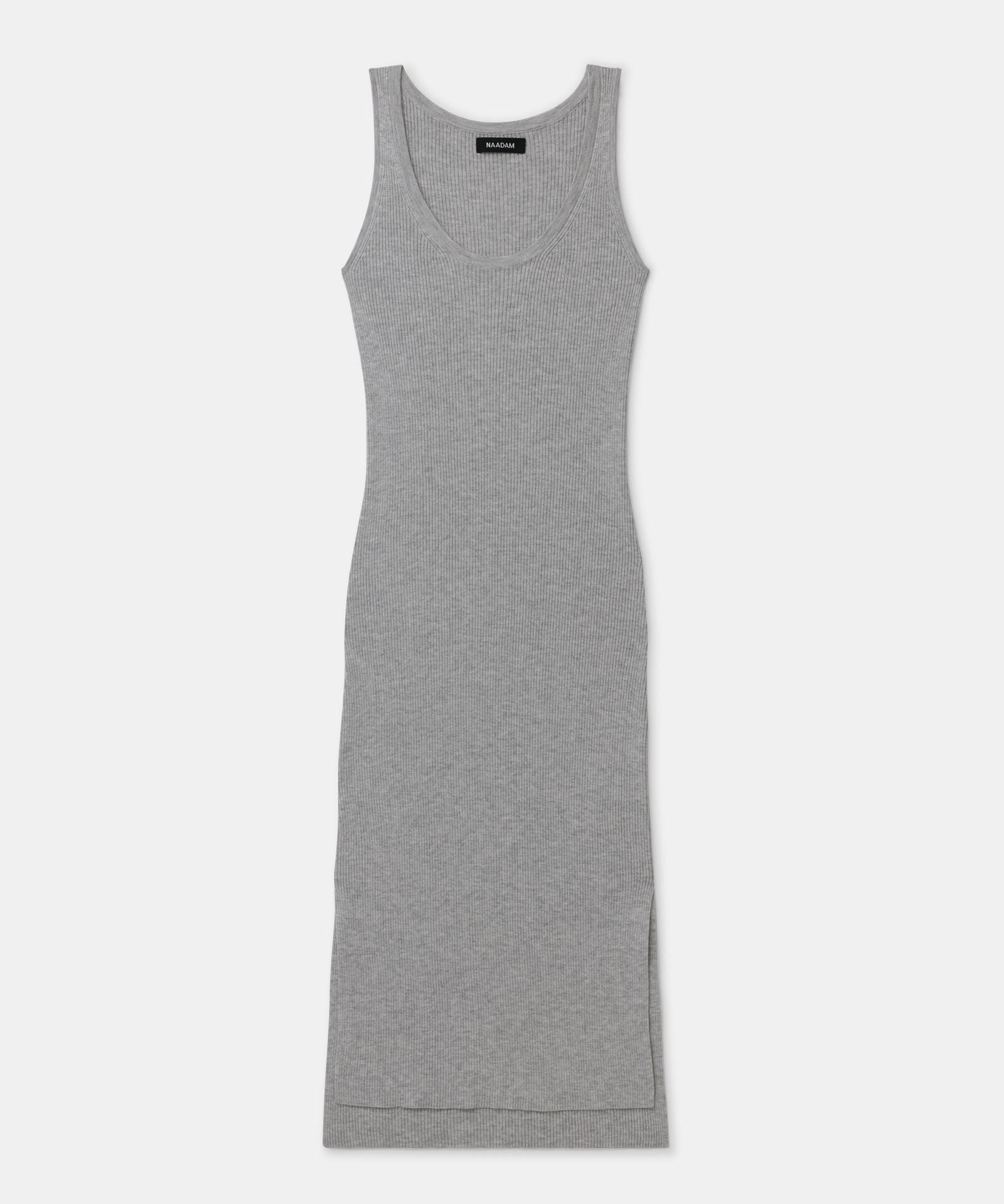 NAADAM Silk Cashmere Midi Tank Dress in Cement, L
