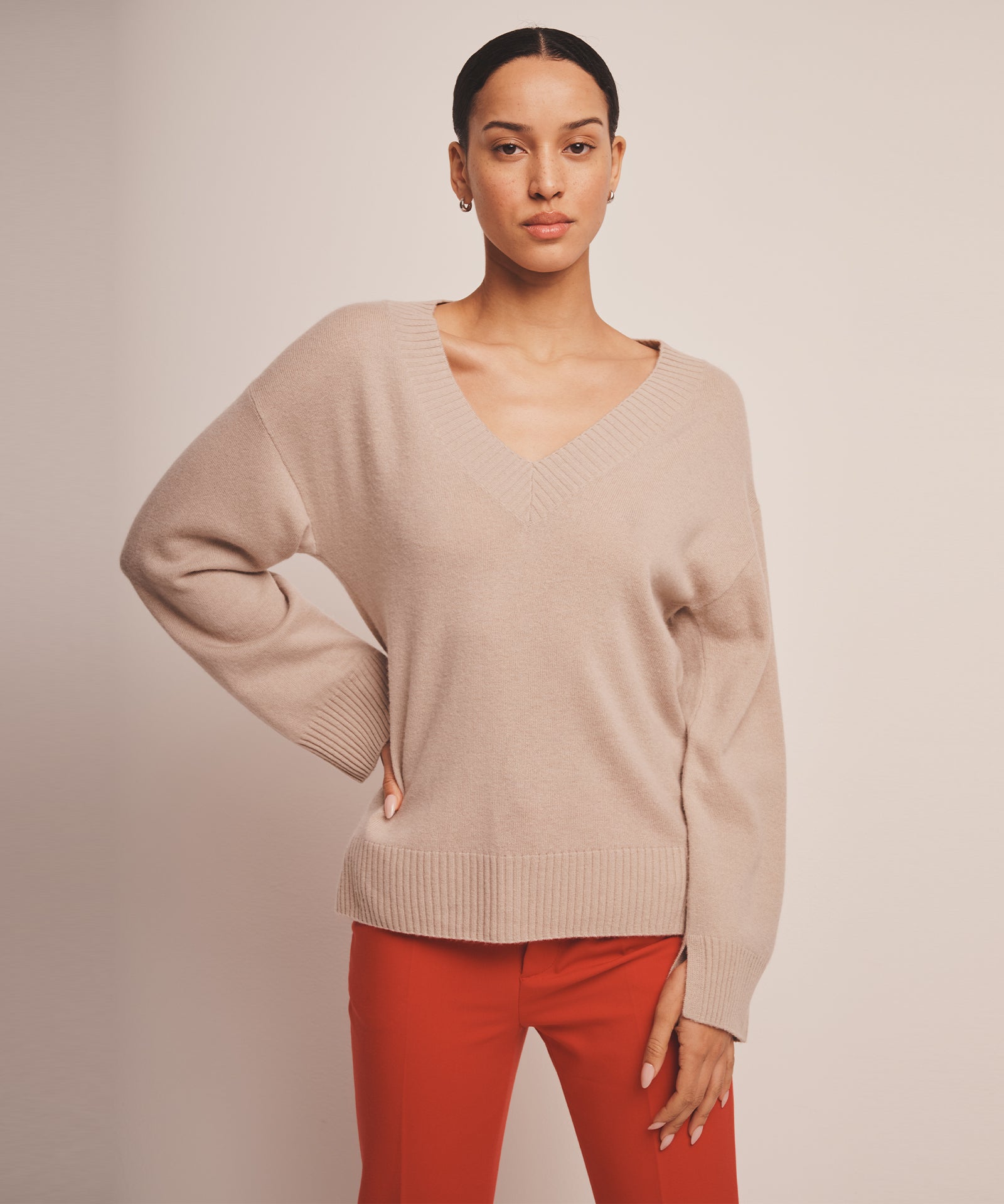 Signature Cashmere Wide Sleeve V-Neck Sweater – NAADAM