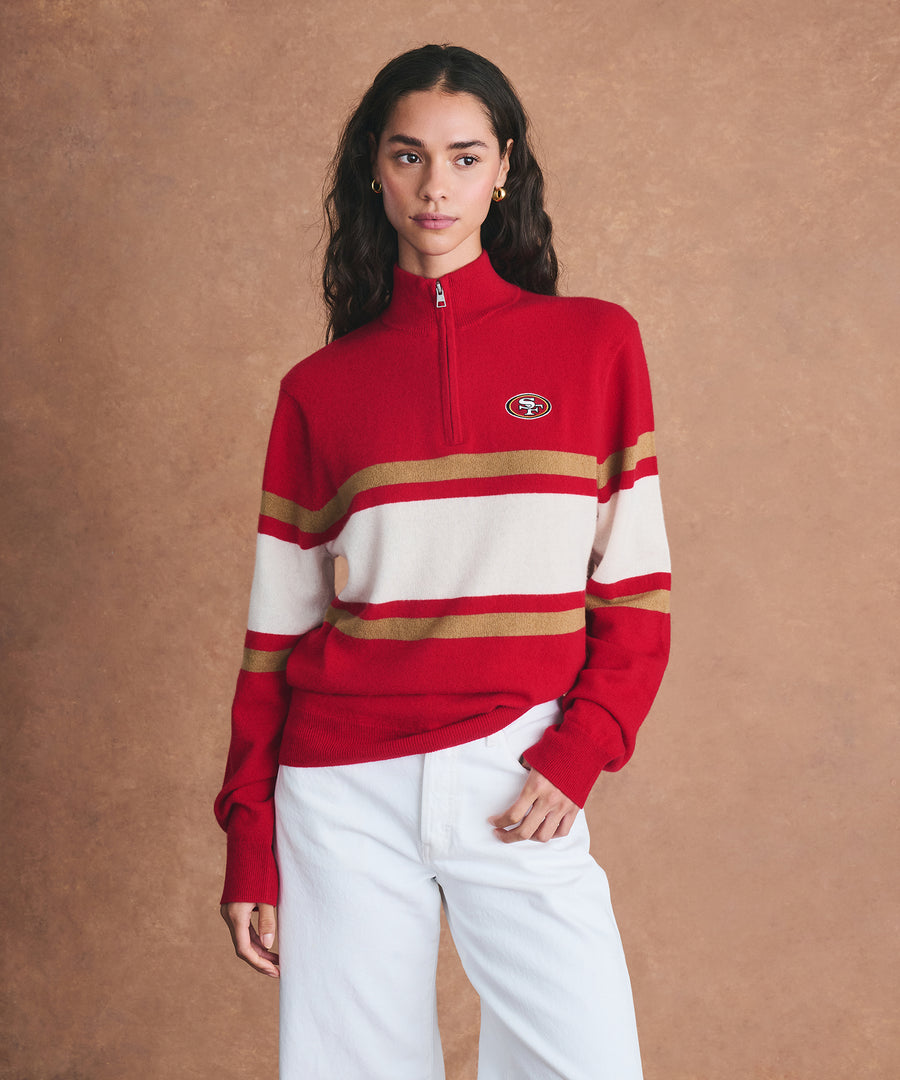 NFL Signature Cashmere Oversized Striped Quarter Zip Sweater