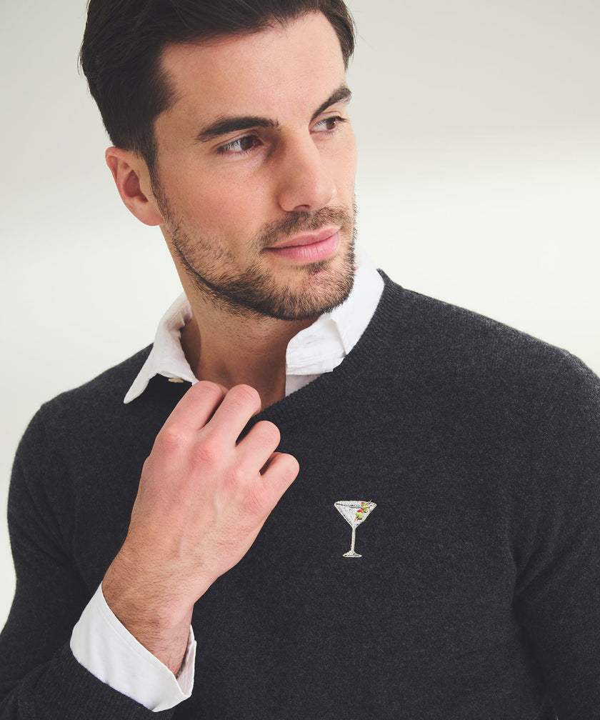 Men&#39;s Embroidered Martini Cashmere Sweater