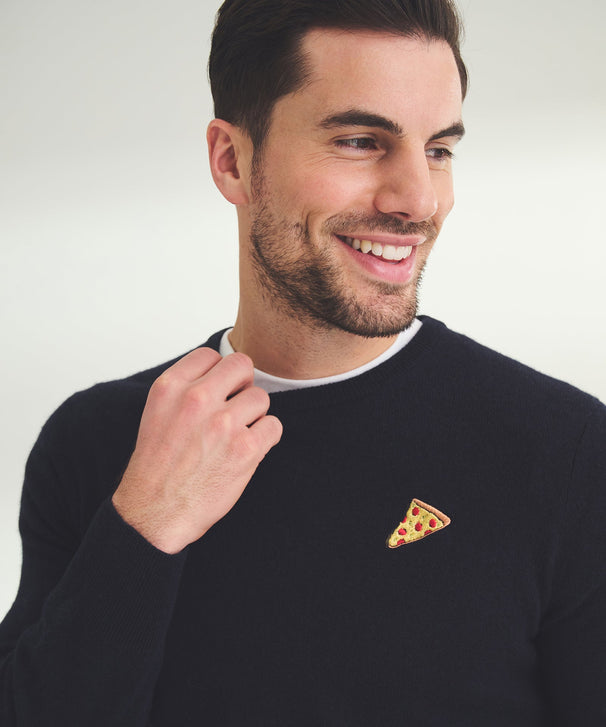 Men's Embroidered Pizza Cashmere Sweater