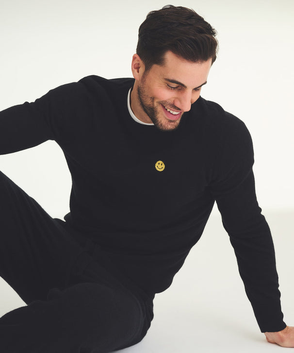 Men's Embroidered Smiley Face Cashmere Sweater