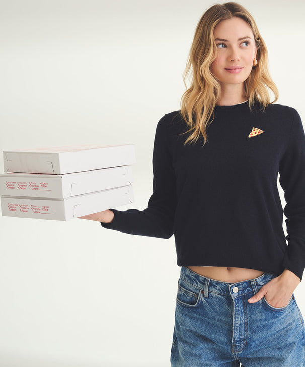 Women's Embroidered Pizza Cashmere Sweater