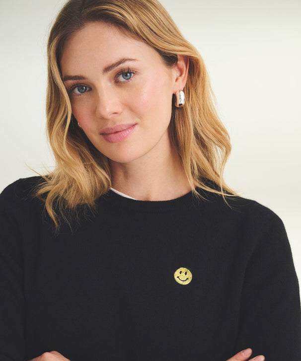 Women's Embroidered Smiley Face Cashmere Sweater