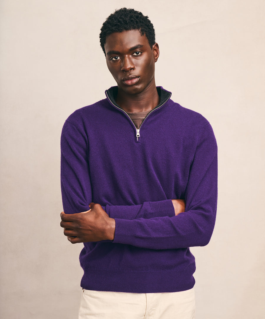 Signature Cashmere Color Blocked Quarter Zip