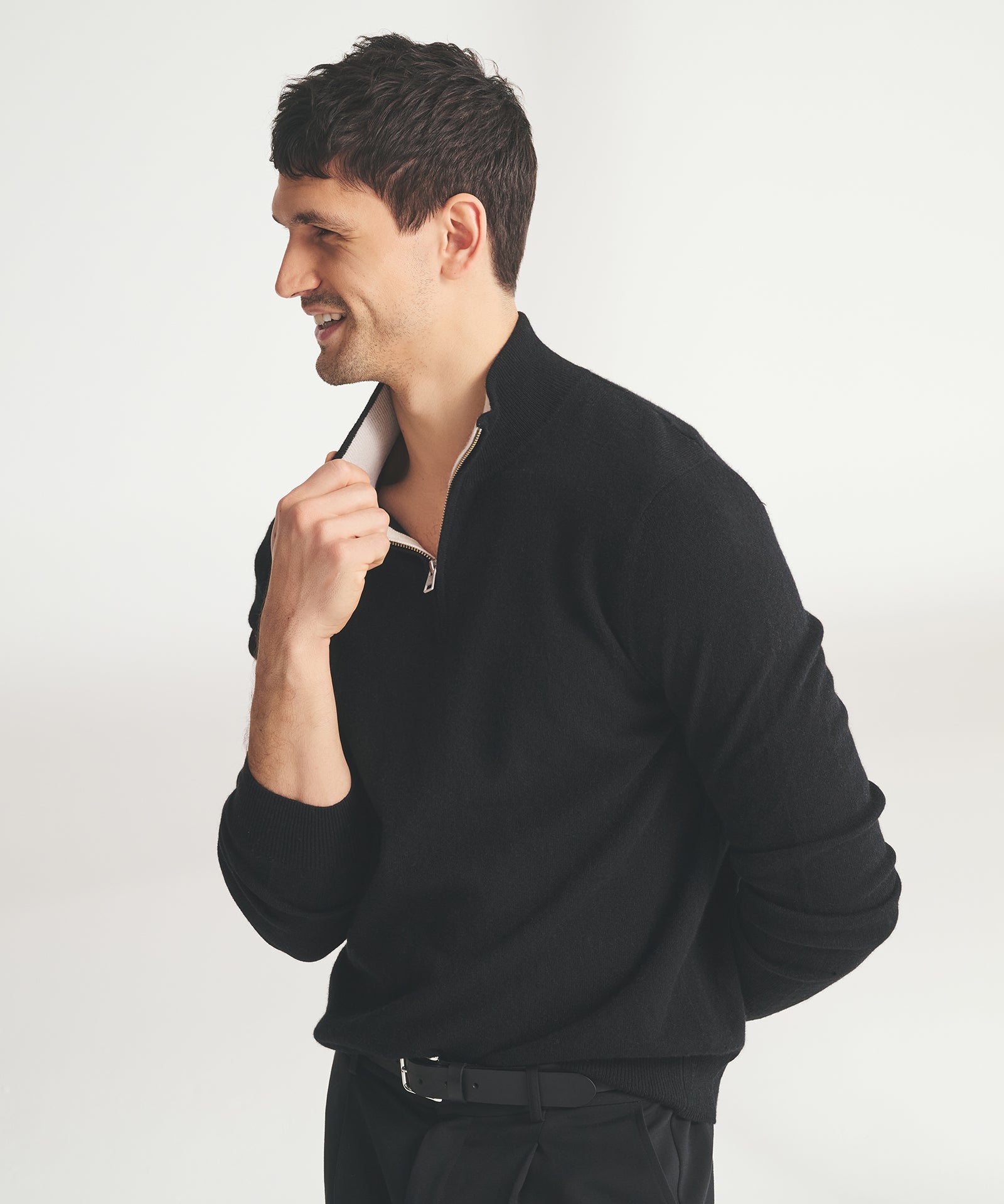 Signature Cashmere Color Blocked Quarter Zip – NAADAM