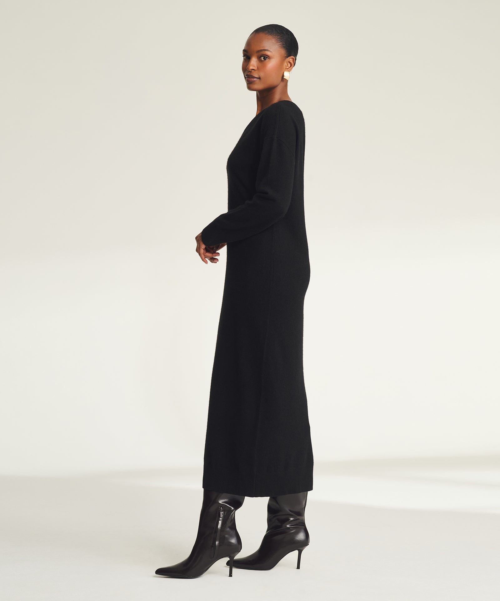 Naadam Signature Cashmere One Shoulder Dress in Black